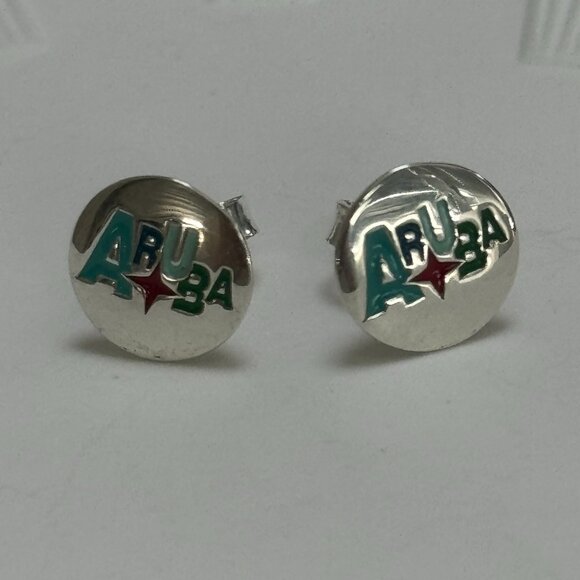 Aruba Flag Earrings S925 Sterling Silver Stud Earrings Handmade - Picture 1 of 3